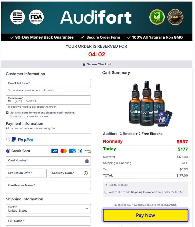 Audifort Checkout page